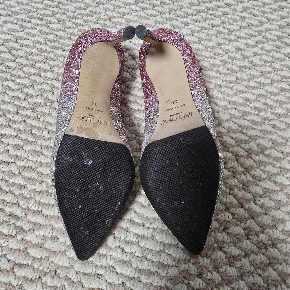 Jimmy Choo Romy 85 Glitter Pumps - Size 36 - Pink And Silver - Picture 13 of 14